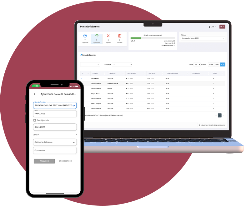 Demande et gestion des absences sur mobile et ordinateur