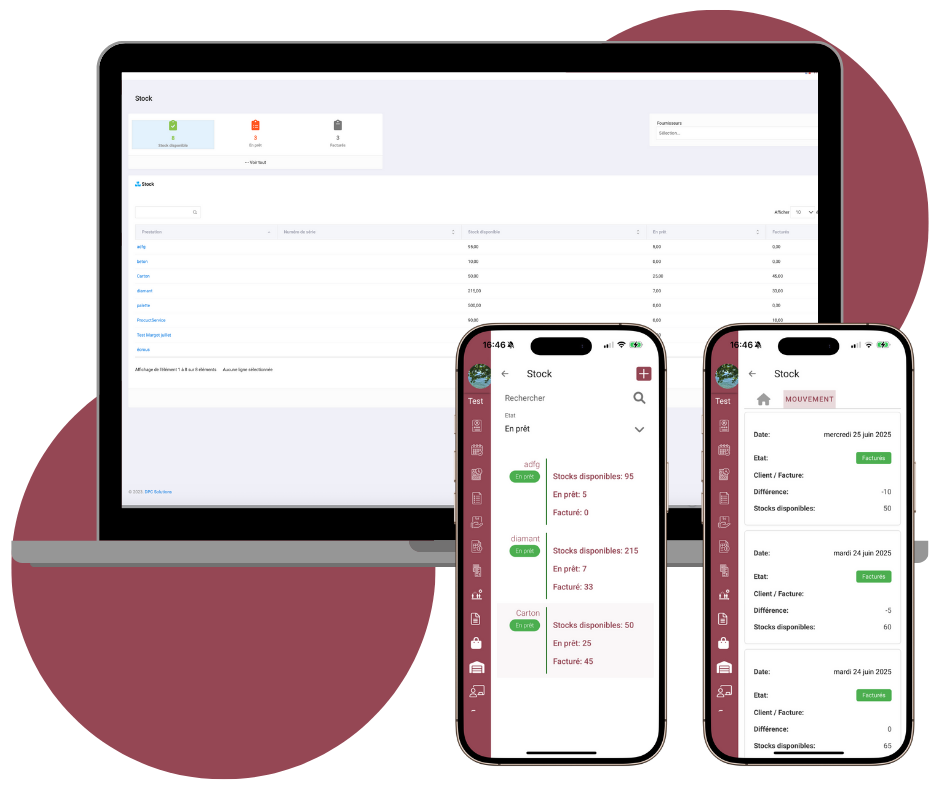 logiciel-gestion-stock-suisse Interface de gestion de stock simple sur ordinateur et mobile – suivi des quantités, entrées et sorties de produits.