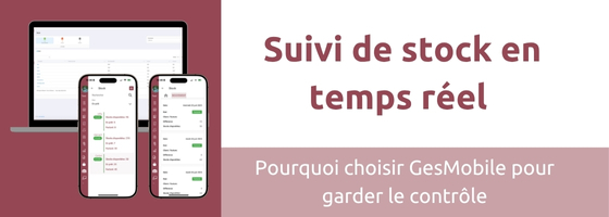 Tableau de bord GesMobile affichant le suivi de stock en temps réel avec indicateurs de niveau.